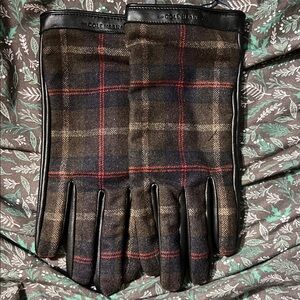 Cole Haan Black Leather Gloves with Plaid Accent